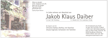 Traueranzeige von Jakob Klaus Daiber von Pegnitz-Zeitung